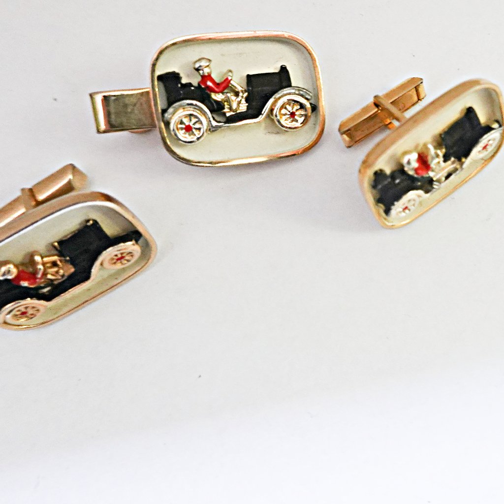 Vintage Swank Automobile Cufflinks Tie Bar Clasp Vintage Swank Automobile Cufflinks Tie Bar Clasp